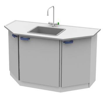 Торцевой стол-мойка на металлической опорной тумбе ЛАБ-PRO МОТ 150.75.90 VI ЛОиП  по лучшей цене с доставкой - интернет-магазин Прогрессивные решения