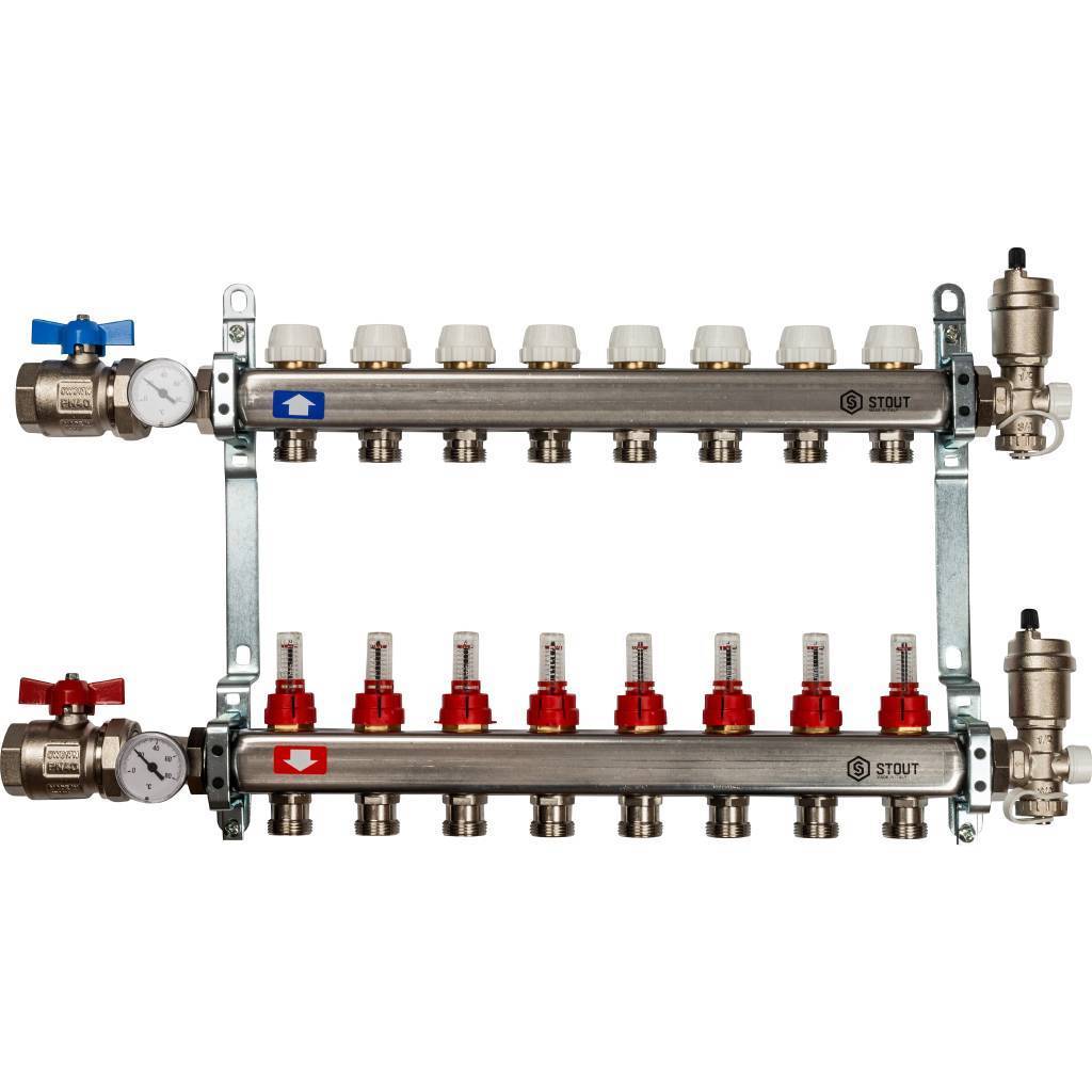 Купить SMS 0907 000008 STOUT  Коллектор из нержавеющей стали в сборе с расходомерами 8 вых. STOUT по лучшей цене с доставкой - интернет-магазин Прогрессивные решения