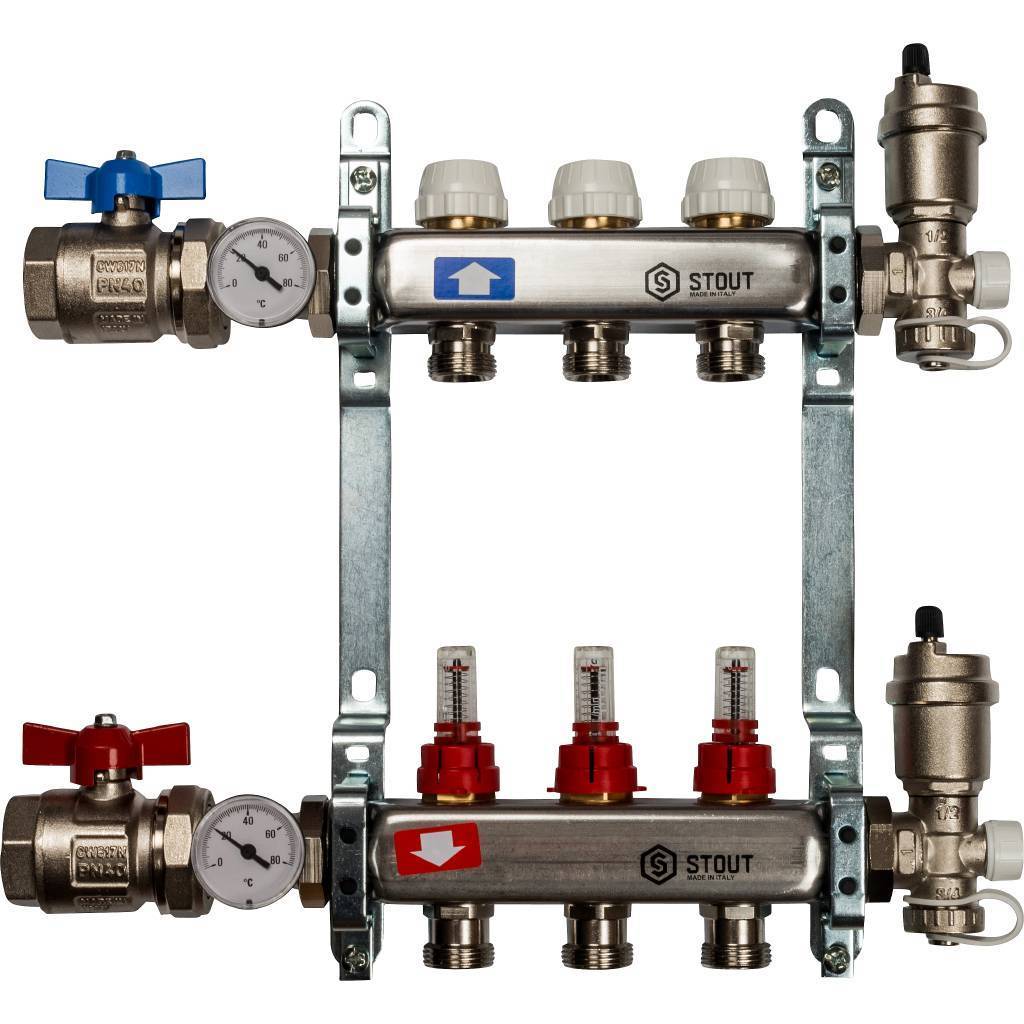 Купить SMS 0907 000003 STOUT  Коллектор из нержавеющей стали в сборе с расходомерами 3 вых. STOUT по лучшей цене с доставкой - интернет-магазин Прогрессивные решения