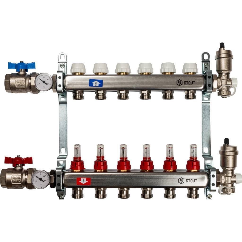 Купить SMS 0907 000006 STOUT  Коллектор из нержавеющей стали в сборе с расходомерами 6 вых. STOUT по лучшей цене с доставкой - интернет-магазин Прогрессивные решения