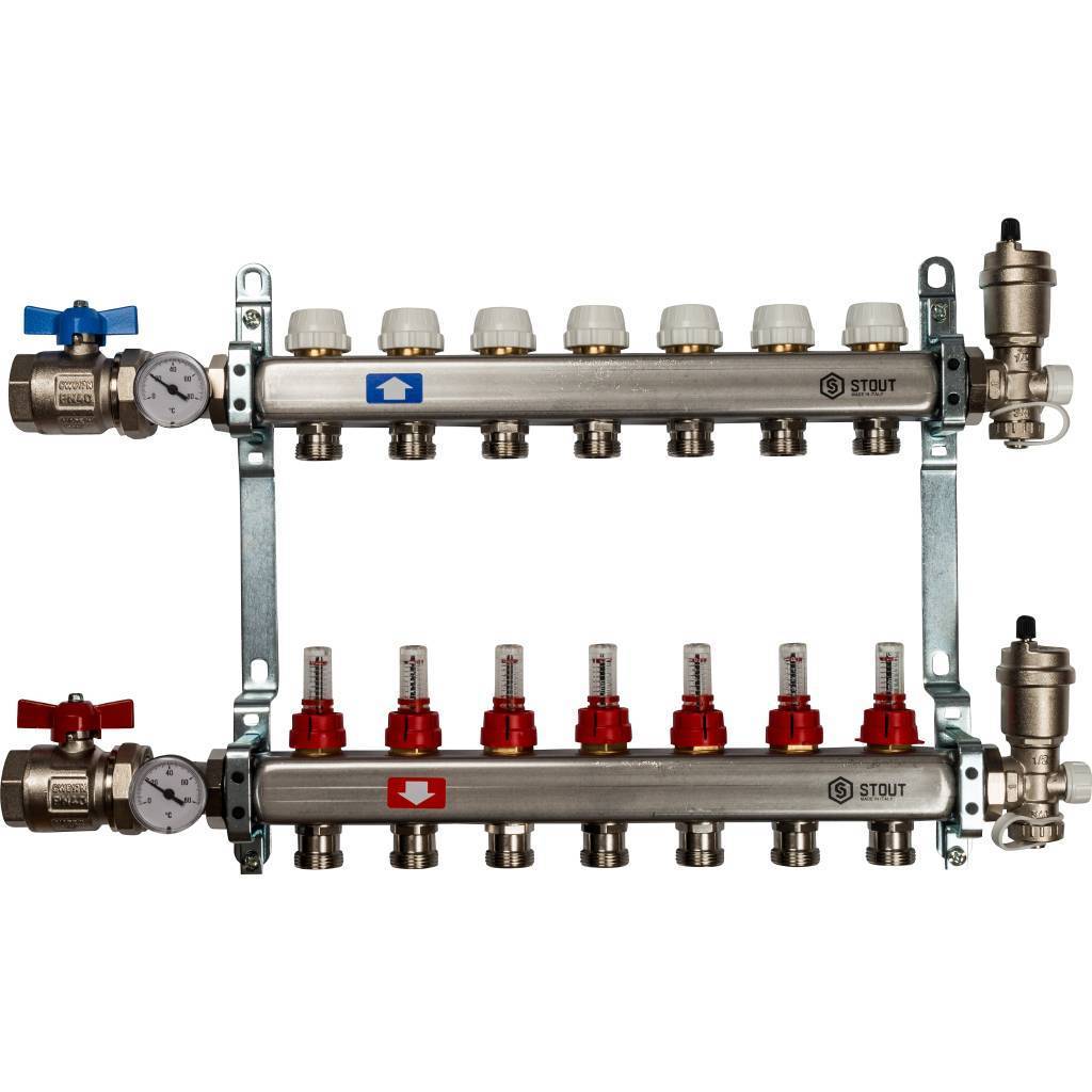 Купить SMS 0907 000007 STOUT  Коллектор из нержавеющей стали в сборе с расходомерами 7 вых. STOUT по лучшей цене с доставкой - интернет-магазин Прогрессивные решения