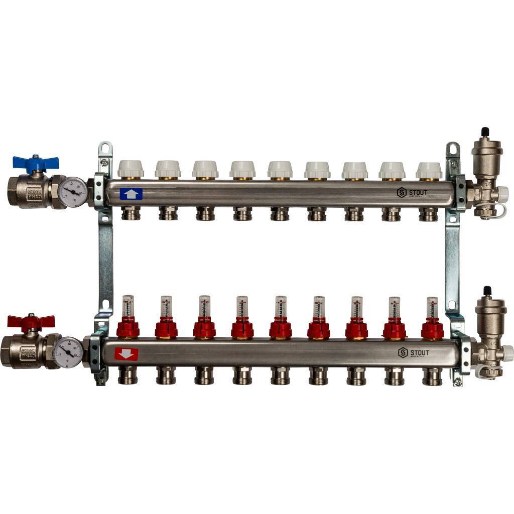 Купить SMS 0907 000009 STOUT  Коллектор из нержавеющей стали в сборе с расходомерами 9 вых. STOUT по лучшей цене с доставкой - интернет-магазин Прогрессивные решения