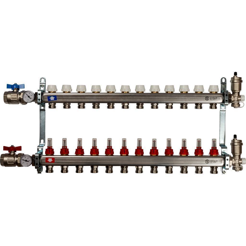 Купить SMS 0907 000012 STOUT  Коллектор из нержавеющей стали в сборе с расходомерами 12 вых. STOUT по лучшей цене с доставкой - интернет-магазин Прогрессивные решения