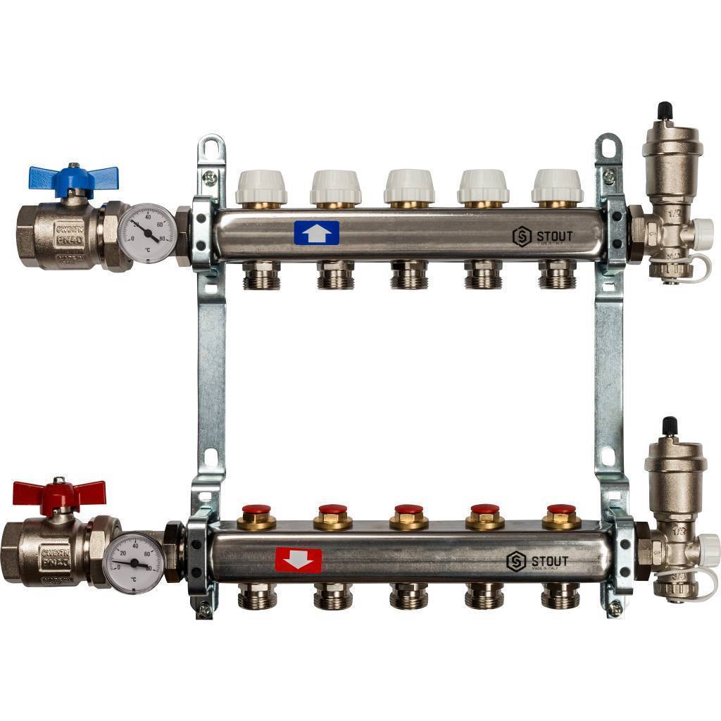 Купить SMS 0912 000005 STOUT  Коллектор из нержавеющей стали в сборе без расходомеров 5 вых. STOUT по лучшей цене с доставкой - интернет-магазин Прогрессивные решения