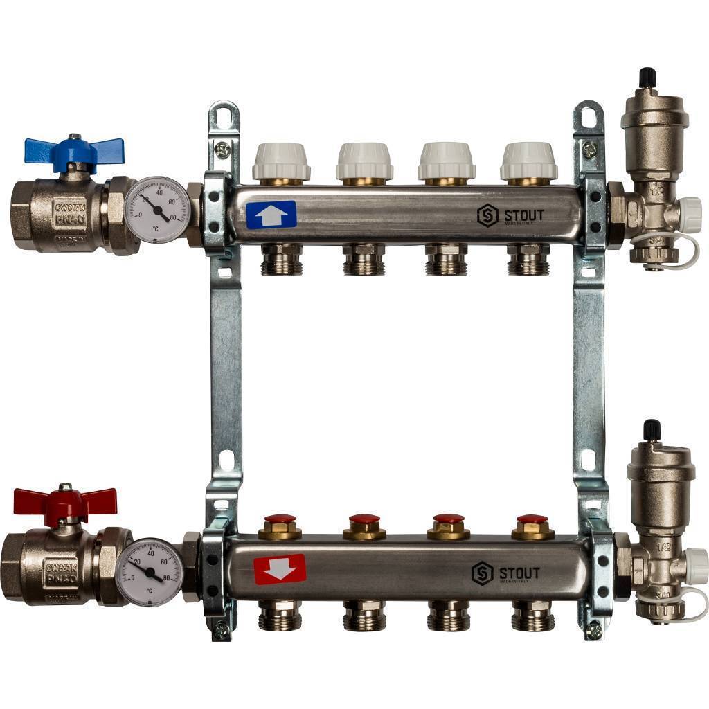 Купить SMS 0912 000004 STOUT  Коллектор из нержавеющей стали в сборе без расходомеров 4 вых. STOUT по лучшей цене с доставкой - интернет-магазин Прогрессивные решения