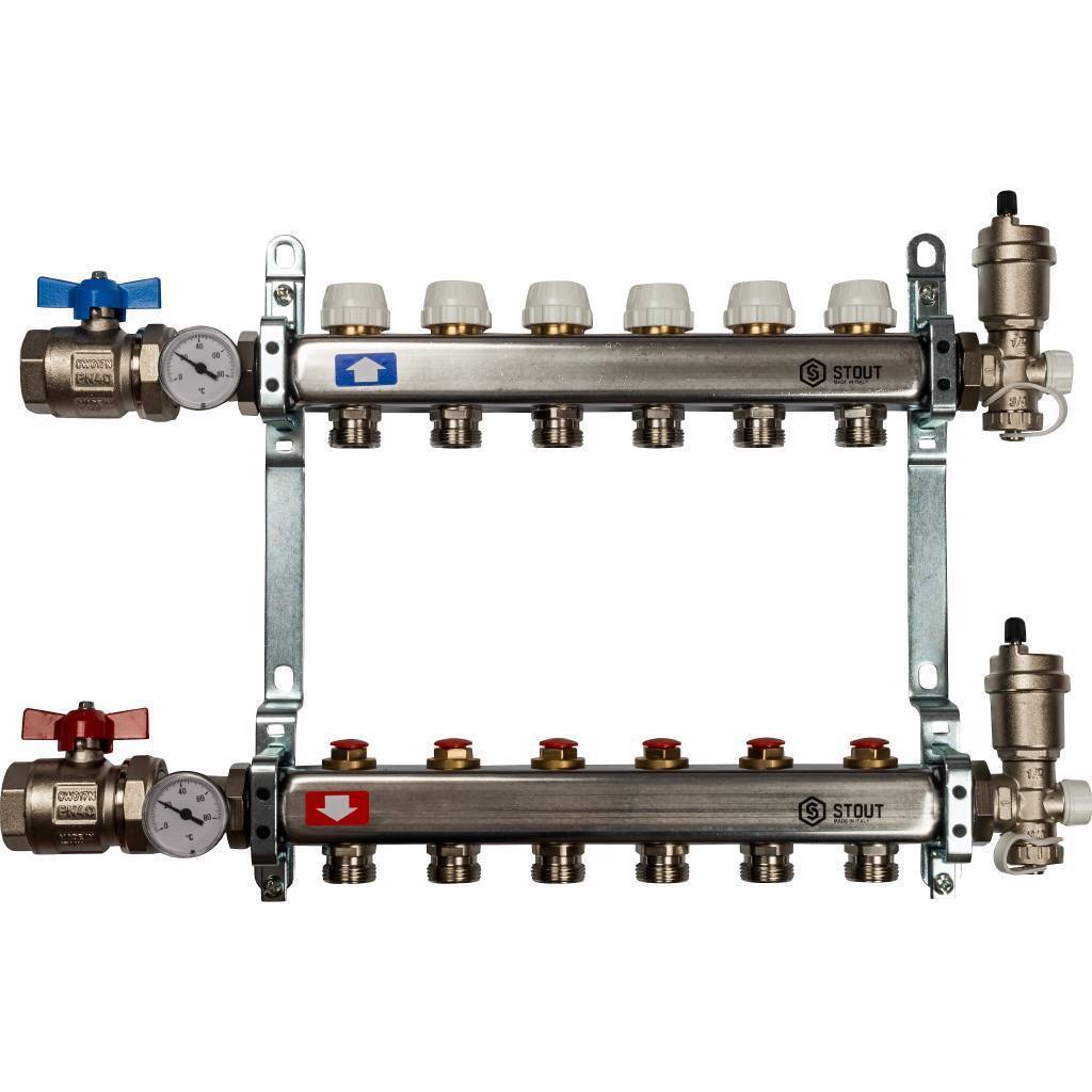 Купить SMS 0912 000006 STOUT  Коллектор из нержавеющей стали в сборе без расходомеров 6 вых. STOUT по лучшей цене с доставкой - интернет-магазин Прогрессивные решения