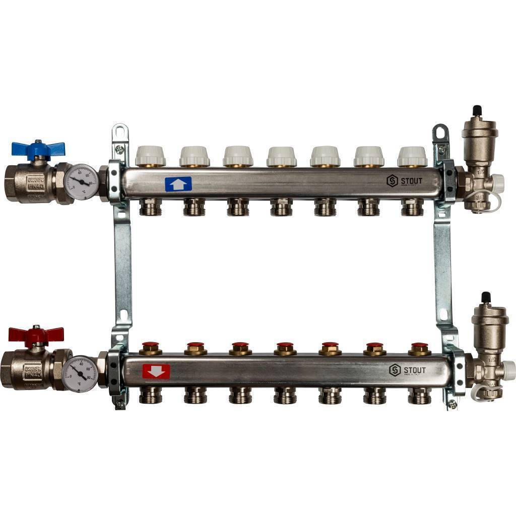 Купить SMS 0912 000007 STOUT  Коллектор из нержавеющей стали в сборе без расходомеров 7 вых. STOUT по лучшей цене с доставкой - интернет-магазин Прогрессивные решения