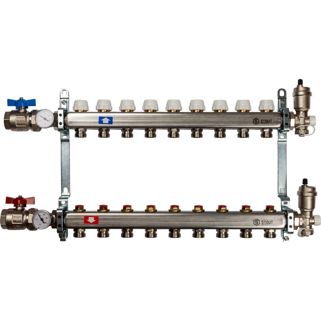 Купить SMS 0912 000009 STOUT  Коллектор из нержавеющей стали в сборе без расходомеров 9 вых. STOUT по лучшей цене с доставкой - интернет-магазин Прогрессивные решения