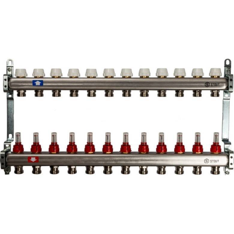 Купить SMS 0917 000013 STOUT  Коллектор из нержавеющей стали с расходомерами 13 вых. STOUT по лучшей цене с доставкой - интернет-магазин Прогрессивные решения