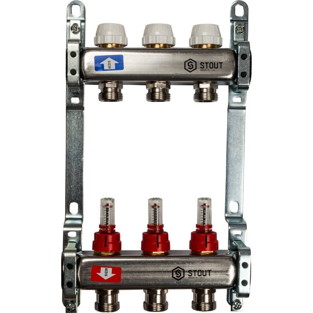 Купить SMS 0917 000003 STOUT  Коллектор из нержавеющей стали с расходомерами 3 вых. STOUT по лучшей цене с доставкой - интернет-магазин Прогрессивные решения