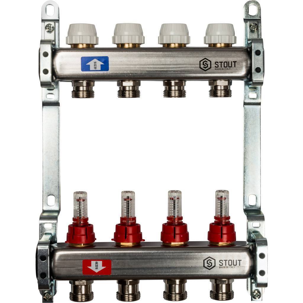 Купить SMS 0917 000004 STOUT  Коллектор из нержавеющей стали с расходомерами 4 вых. STOUT по лучшей цене с доставкой - интернет-магазин Прогрессивные решения