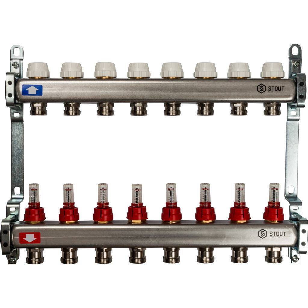 Купить SMS 0917 000008 STOUT  Коллектор из нержавеющей стали с расходомерами 8 вых. STOUT по лучшей цене с доставкой - интернет-магазин Прогрессивные решения