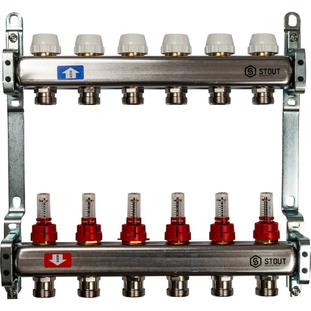 Купить SMS 0917 000006 STOUT  Коллектор из нержавеющей стали с расходомерами 6 вых. STOUT по лучшей цене с доставкой - интернет-магазин Прогрессивные решения