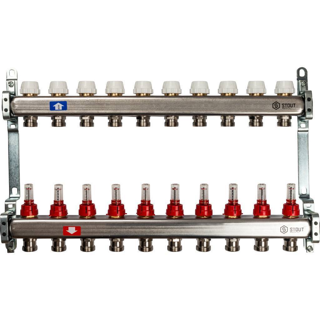 Купить SMS 0917 000010 STOUT  Коллектор из нержавеющей стали с расходомерами 10 вых. STOUT по лучшей цене с доставкой - интернет-магазин Прогрессивные решения