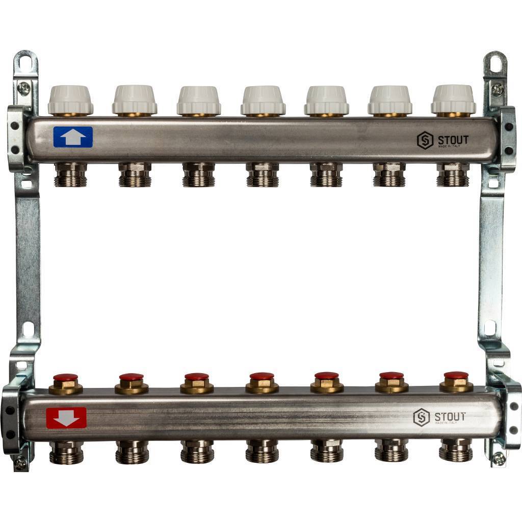 Купить SMS 0922 000007 STOUT  Коллектор из нержавеющей стали без расходомеров 7 вых. STOUT по лучшей цене с доставкой - интернет-магазин Прогрессивные решения