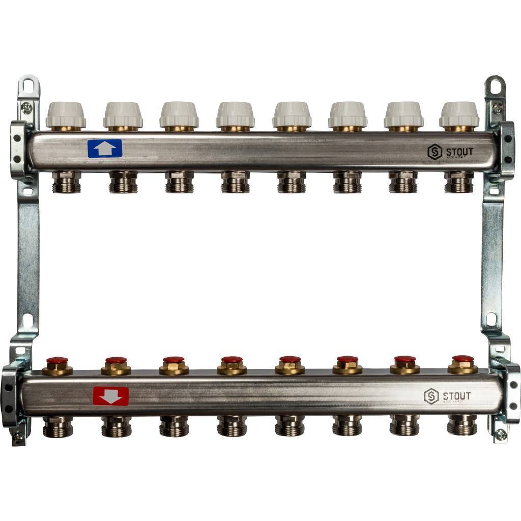 Купить SMS 0922 000008 STOUT  Коллектор из нержавеющей стали без расходомеров 8 вых. STOUT по лучшей цене с доставкой - интернет-магазин Прогрессивные решения