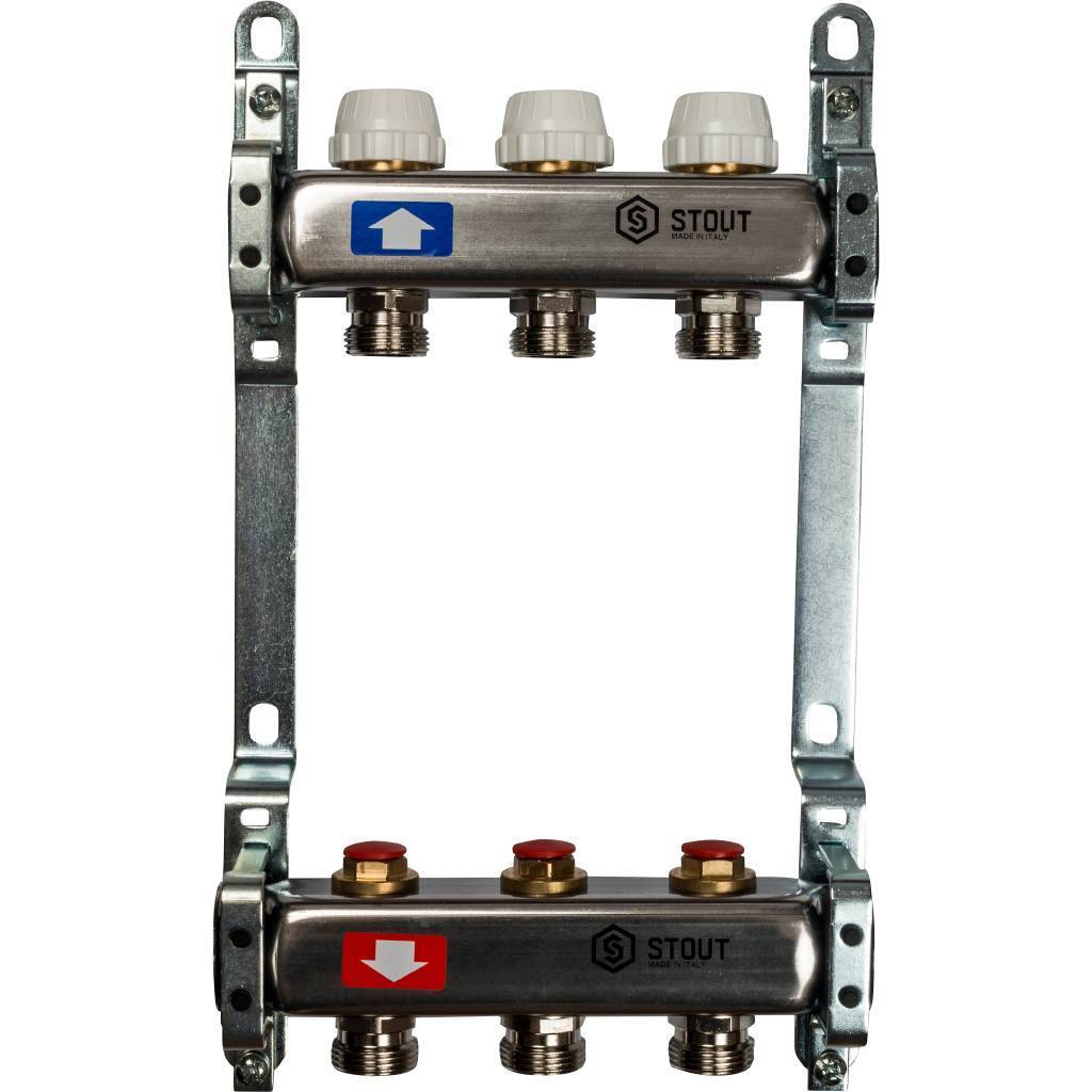 Купить SMS 0922 000003 STOUT  Коллектор из нержавеющей стали без расходомеров 3 вых. STOUT по лучшей цене с доставкой - интернет-магазин Прогрессивные решения