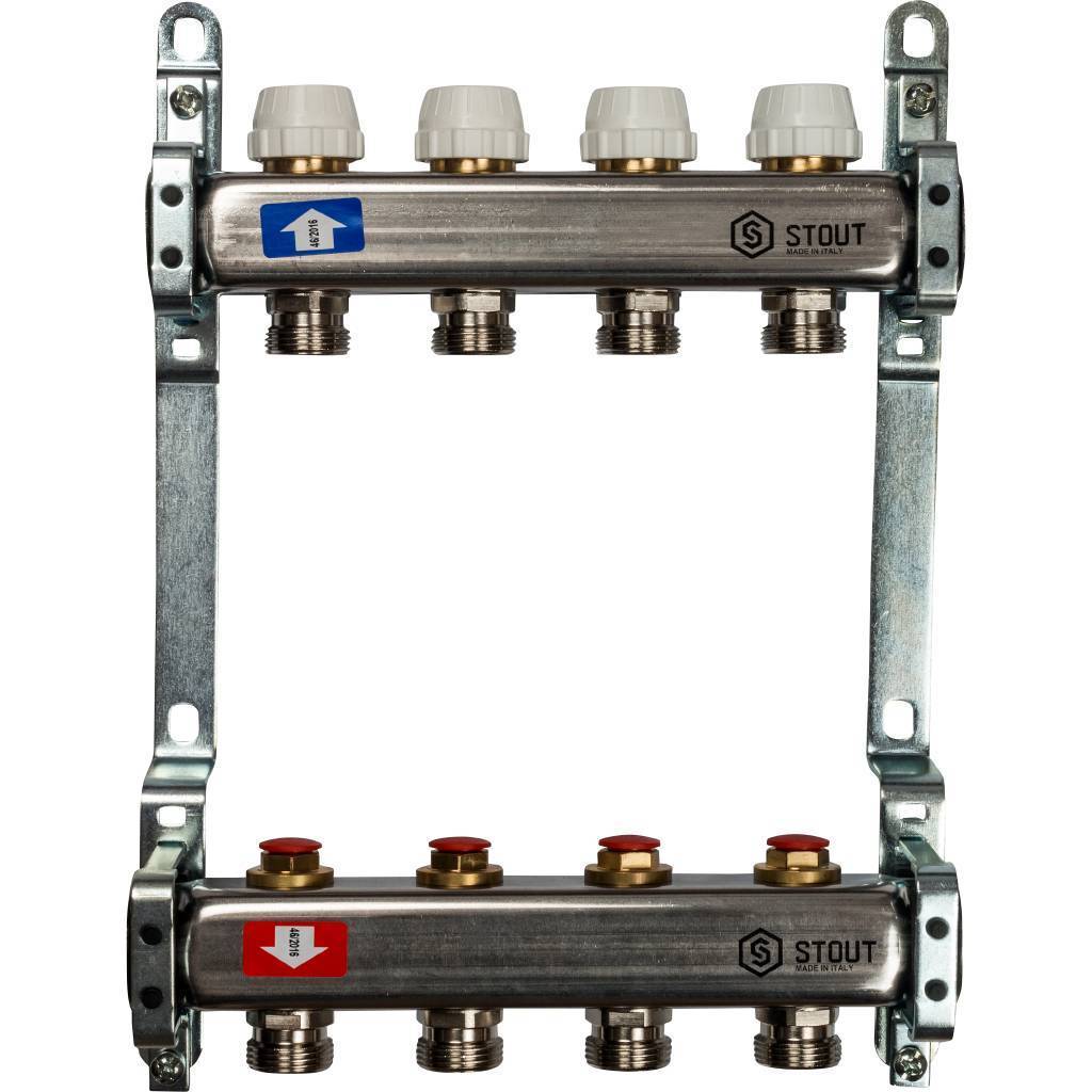 Купить SMS 0922 000004 STOUT  Коллектор из нержавеющей стали без расходомеров 4 вых. STOUT по лучшей цене с доставкой - интернет-магазин Прогрессивные решения