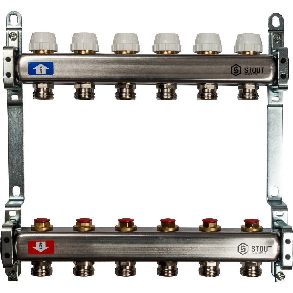 Купить SMS 0922 000006 STOUT  Коллектор из нержавеющей стали без расходомеров 6 вых. STOUT по лучшей цене с доставкой - интернет-магазин Прогрессивные решения