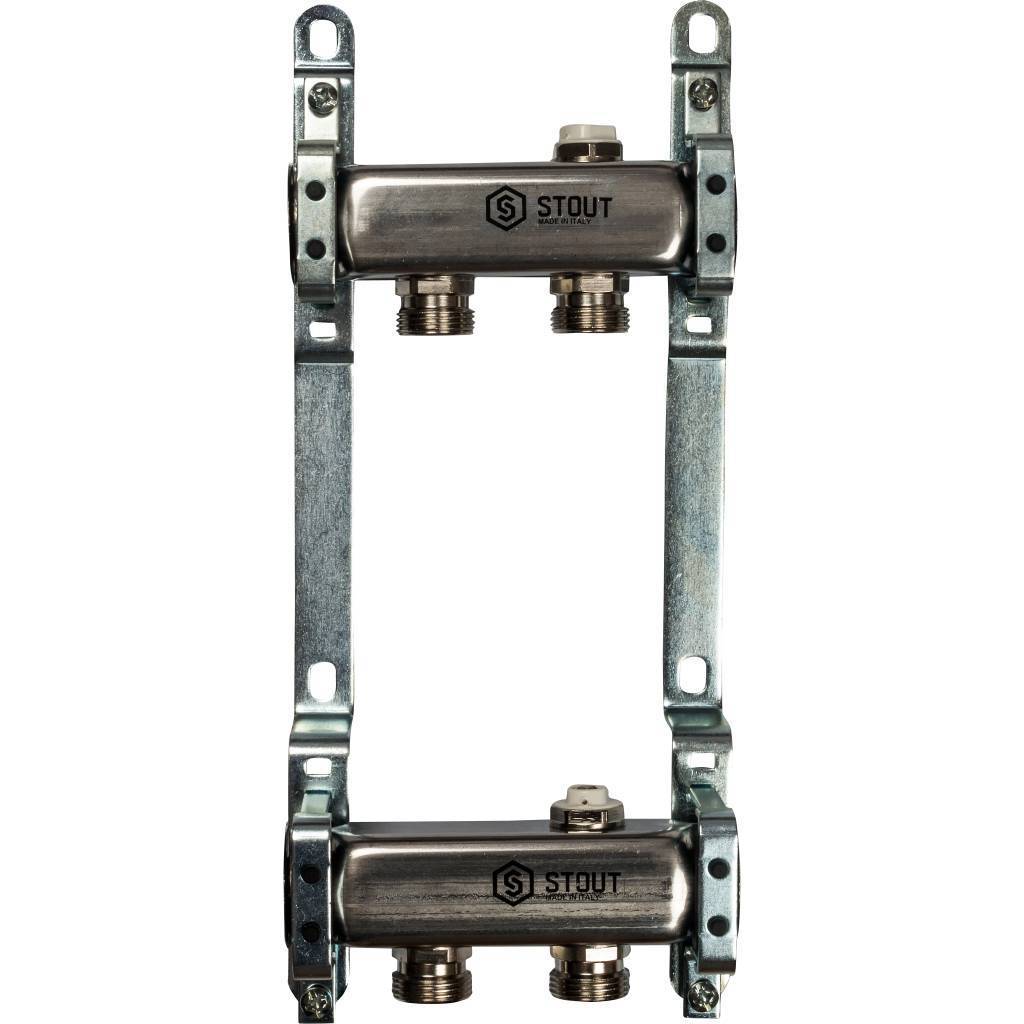 Купить SMS 0923 000002 STOUT  Коллектор из нержавеющей стали для радиаторной разводки 2 вых. STOUT по лучшей цене с доставкой - интернет-магазин Прогрессивные решения