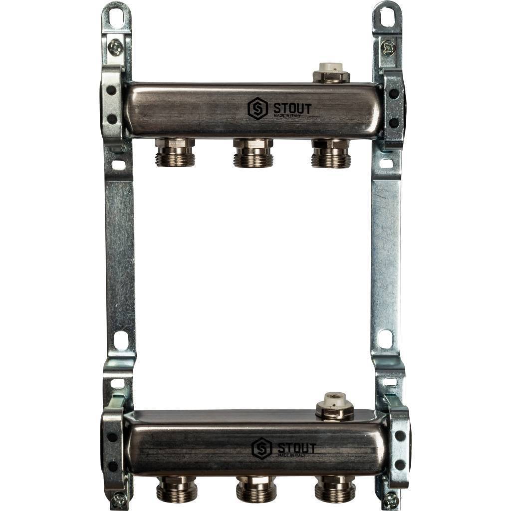 Купить SMS 0923 000003 STOUT  Коллектор из нержавеющей стали для радиаторной разводки 3 вых. STOUT по лучшей цене с доставкой - интернет-магазин Прогрессивные решения