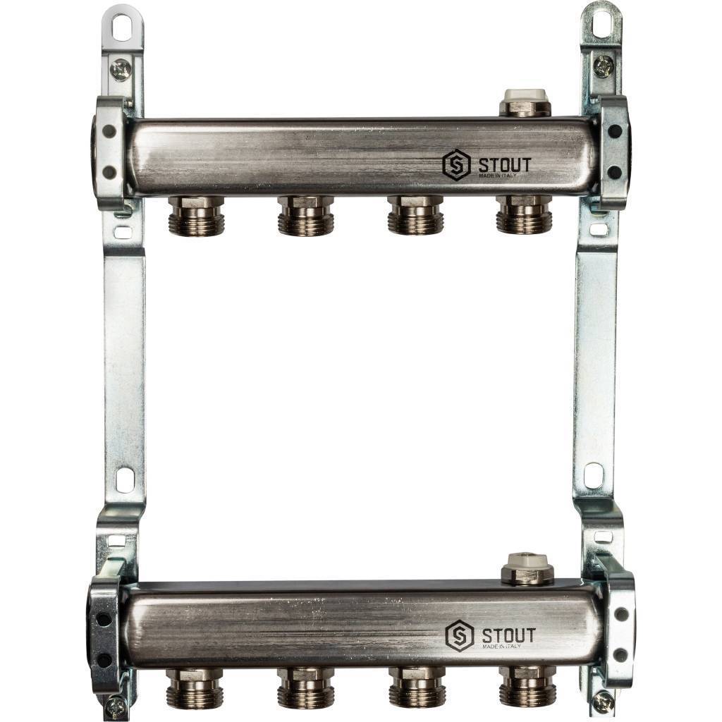 Купить SMS 0923 000004 STOUT  Коллектор из нержавеющей стали для радиаторной разводки 4 вых. STOUT по лучшей цене с доставкой - интернет-магазин Прогрессивные решения