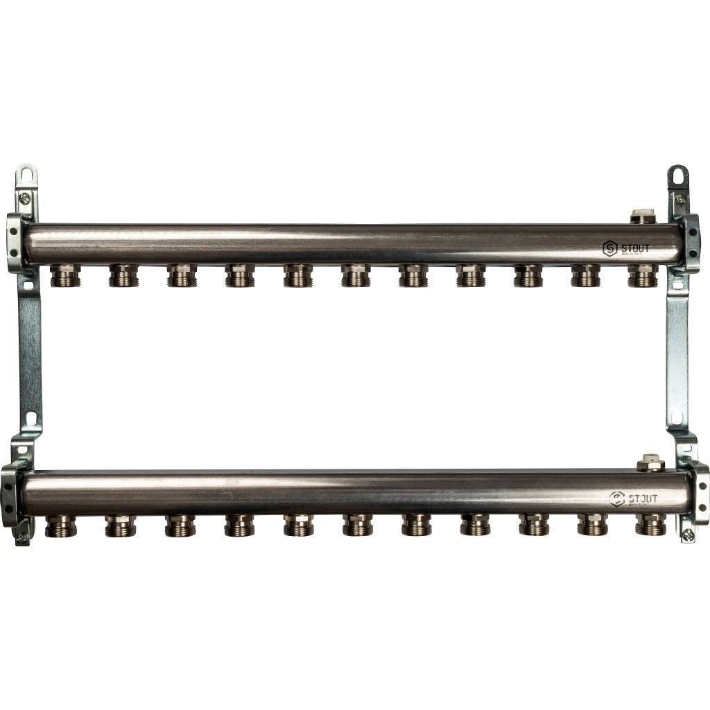 Купить SMS 0923 000011 STOUT  Коллектор из нержавеющей стали для радиаторной разводки 11 вых. STOUT по лучшей цене с доставкой - интернет-магазин Прогрессивные решения