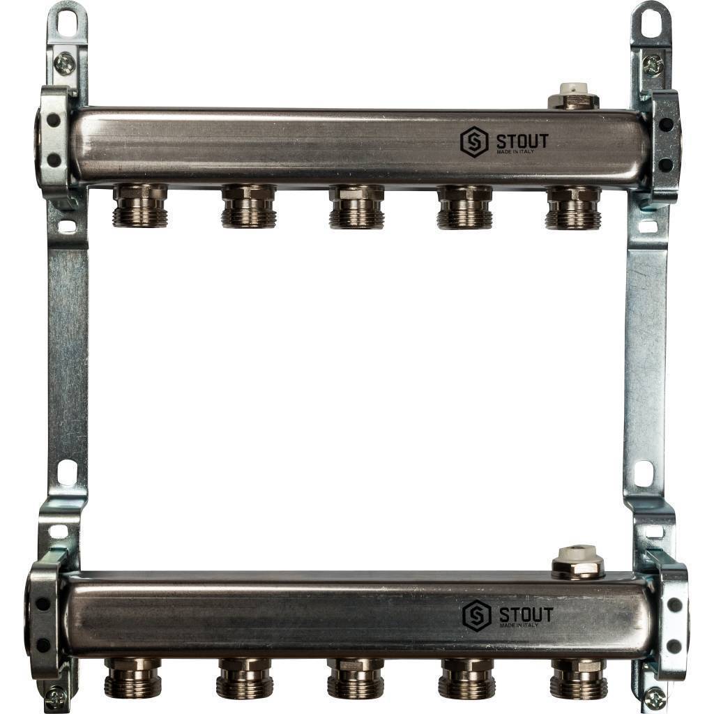 Купить SMS 0923 000005 STOUT  Коллектор из нержавеющей стали для радиаторной разводки 5 вых. STOUT по лучшей цене с доставкой - интернет-магазин Прогрессивные решения