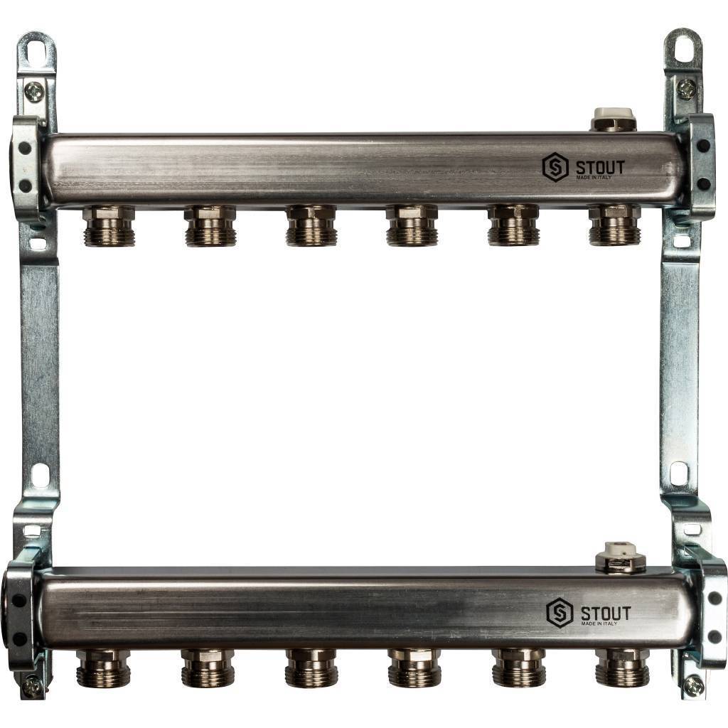 Купить SMS 0923 000006 STOUT  Коллектор из нержавеющей стали для радиаторной разводки 6 вых. STOUT по лучшей цене с доставкой - интернет-магазин Прогрессивные решения