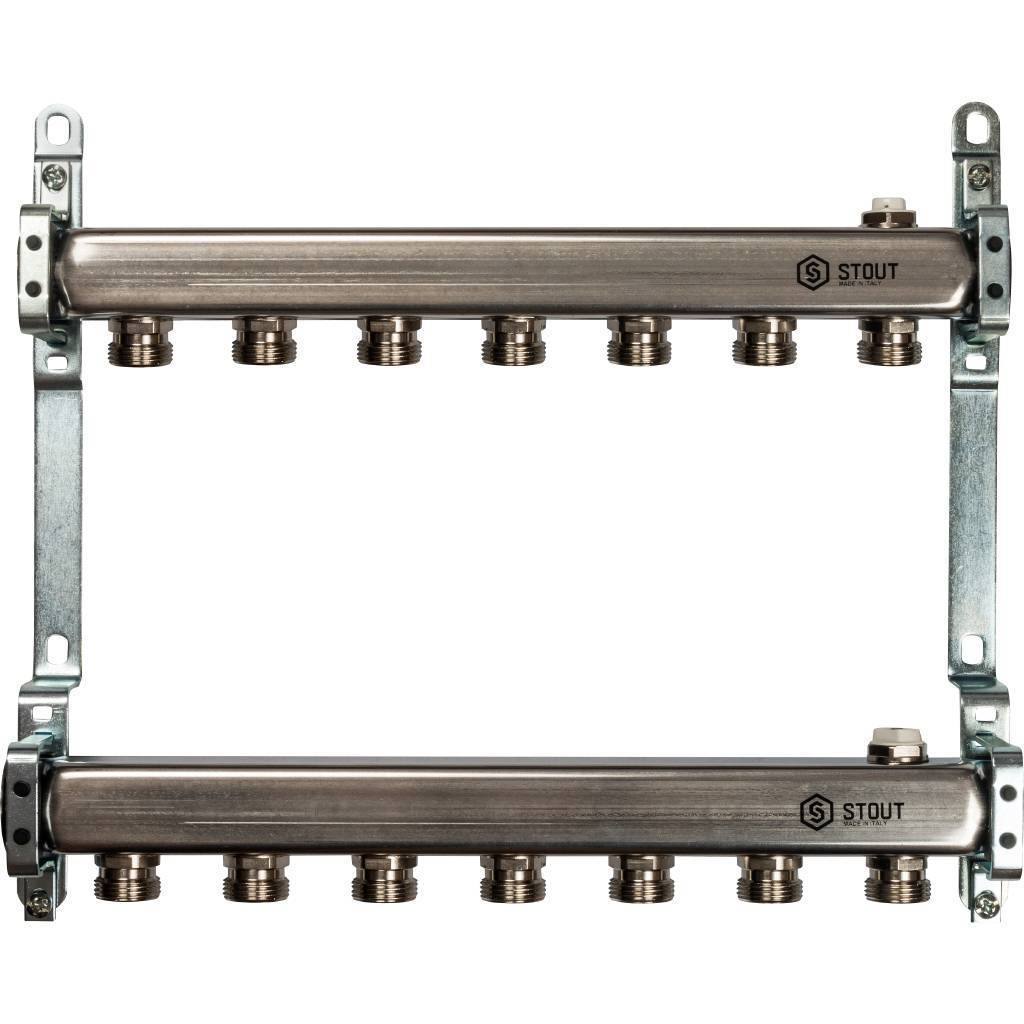Купить SMS 0923 000007 STOUT  Коллектор из нержавеющей стали для радиаторной разводки 7 вых. STOUT по лучшей цене с доставкой - интернет-магазин Прогрессивные решения