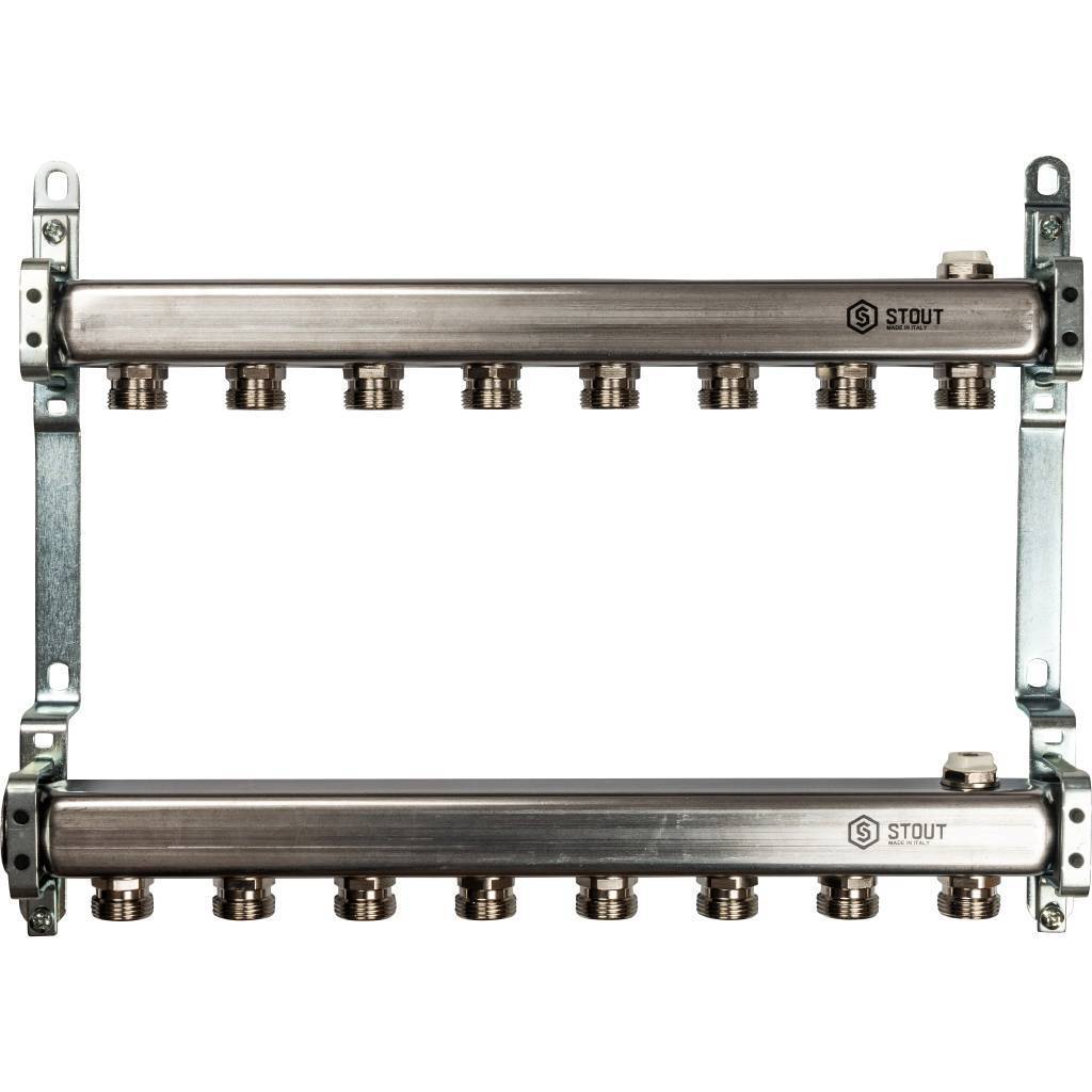 Купить SMS 0923 000008 STOUT  Коллектор из нержавеющей стали для радиаторной разводки 8 вых. STOUT по лучшей цене с доставкой - интернет-магазин Прогрессивные решения