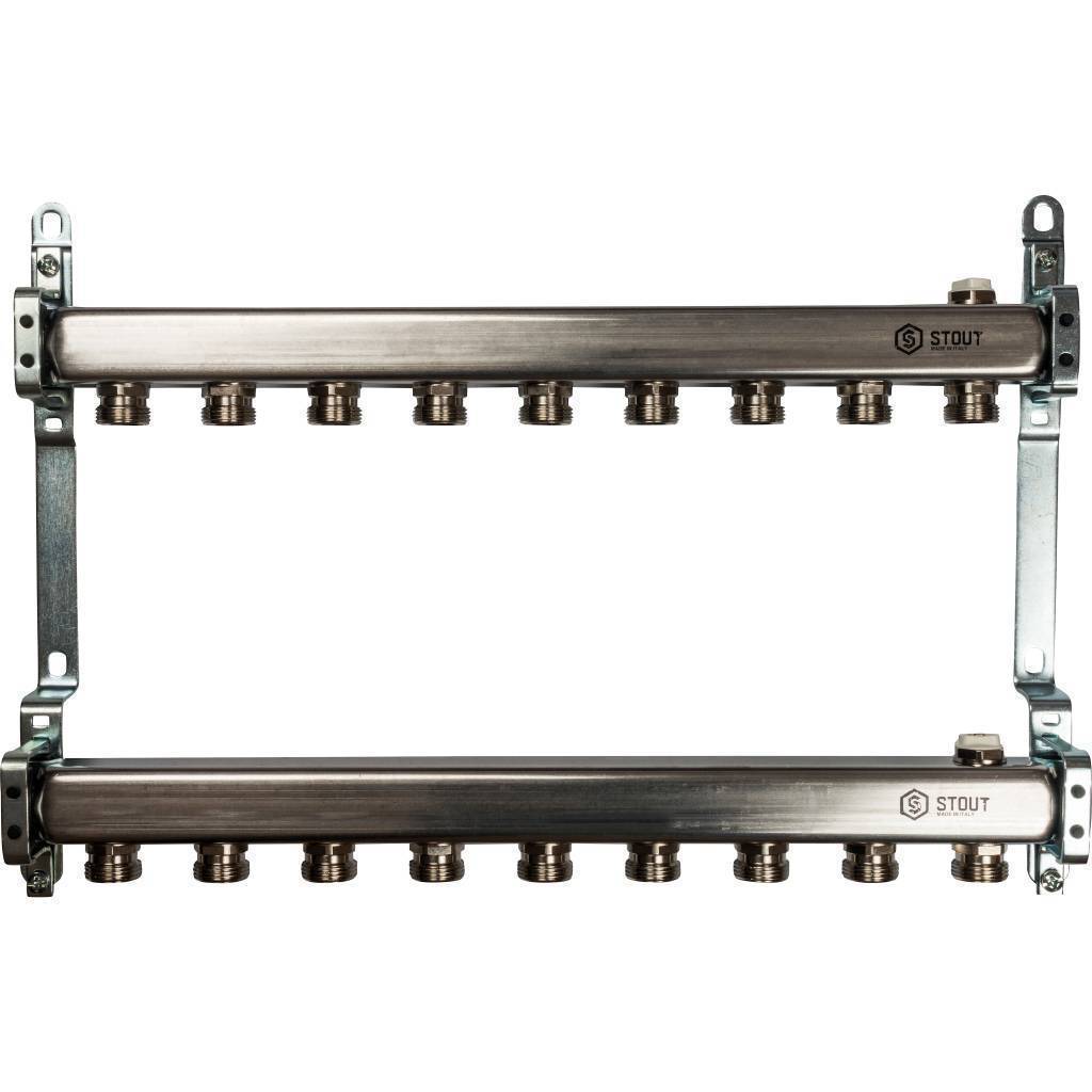 Купить SMS 0923 000009 STOUT  Коллектор из нержавеющей стали для радиаторной разводки 9 вых. STOUT по лучшей цене с доставкой - интернет-магазин Прогрессивные решения