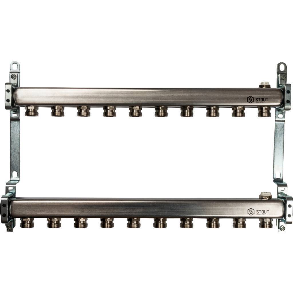 Купить SMS 0923 000010 STOUT  Коллектор из нержавеющей стали для радиаторной разводки 10 вых. STOUT по лучшей цене с доставкой - интернет-магазин Прогрессивные решения