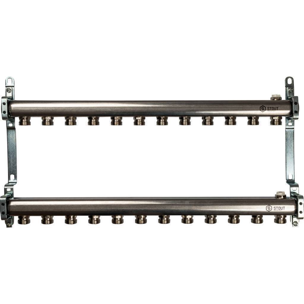 Купить SMS 0923 000012 STOUT  Коллектор из нержавеющей стали для радиаторной разводки 12 вых. STOUT по лучшей цене с доставкой - интернет-магазин Прогрессивные решения