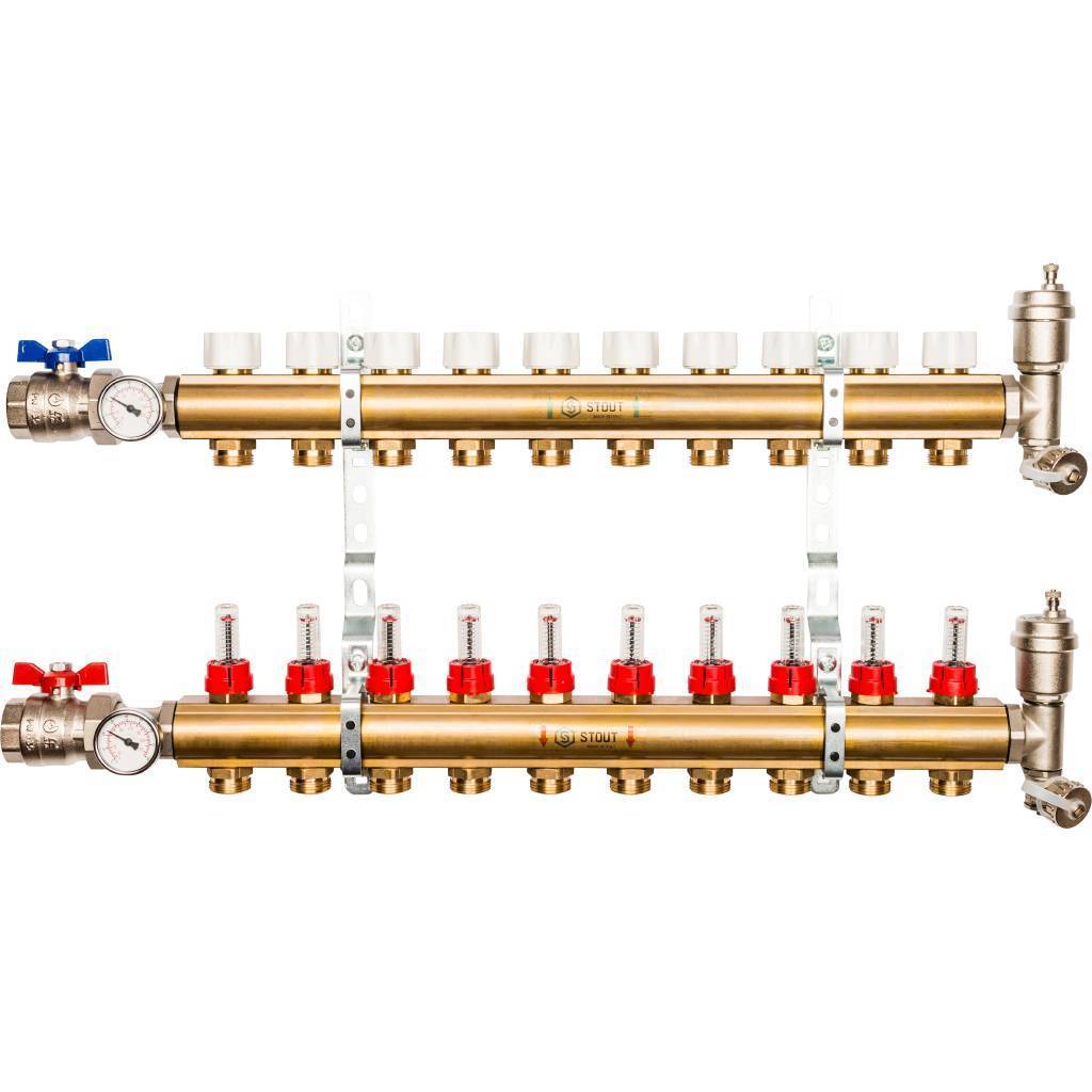Купить SMB 0473 000010 STOUT  Распределительный коллектор из латуни с расходомерами 10 вых. STOUT по лучшей цене с доставкой - интернет-магазин Прогрессивные решения