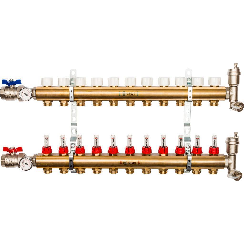 Купить SMB 0473 000011 STOUT  Распределительный коллектор из латуни с расходомерами 11 вых. STOUT по лучшей цене с доставкой - интернет-магазин Прогрессивные решения