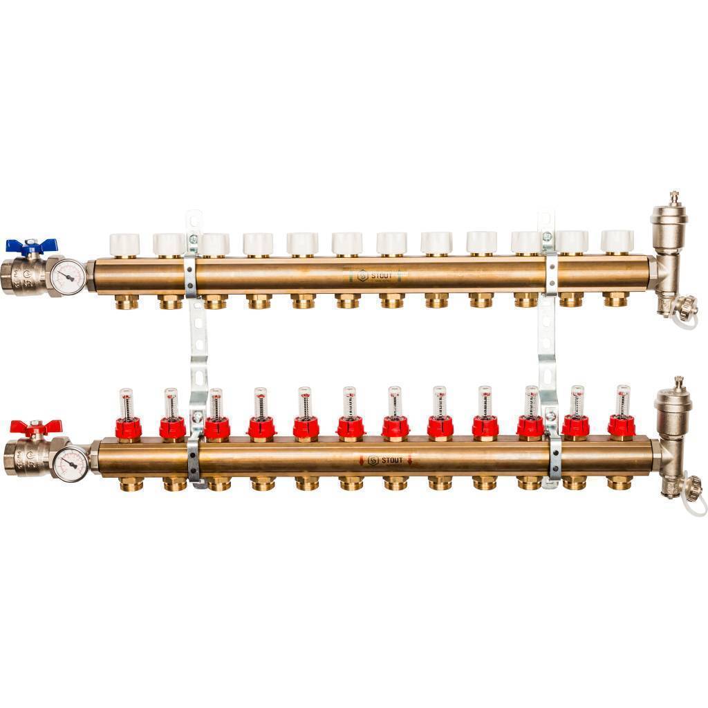 Купить SMB 0473 000012 STOUT  Распределительный коллектор из латуни с расходомерами 12 вых. STOUT по лучшей цене с доставкой - интернет-магазин Прогрессивные решения