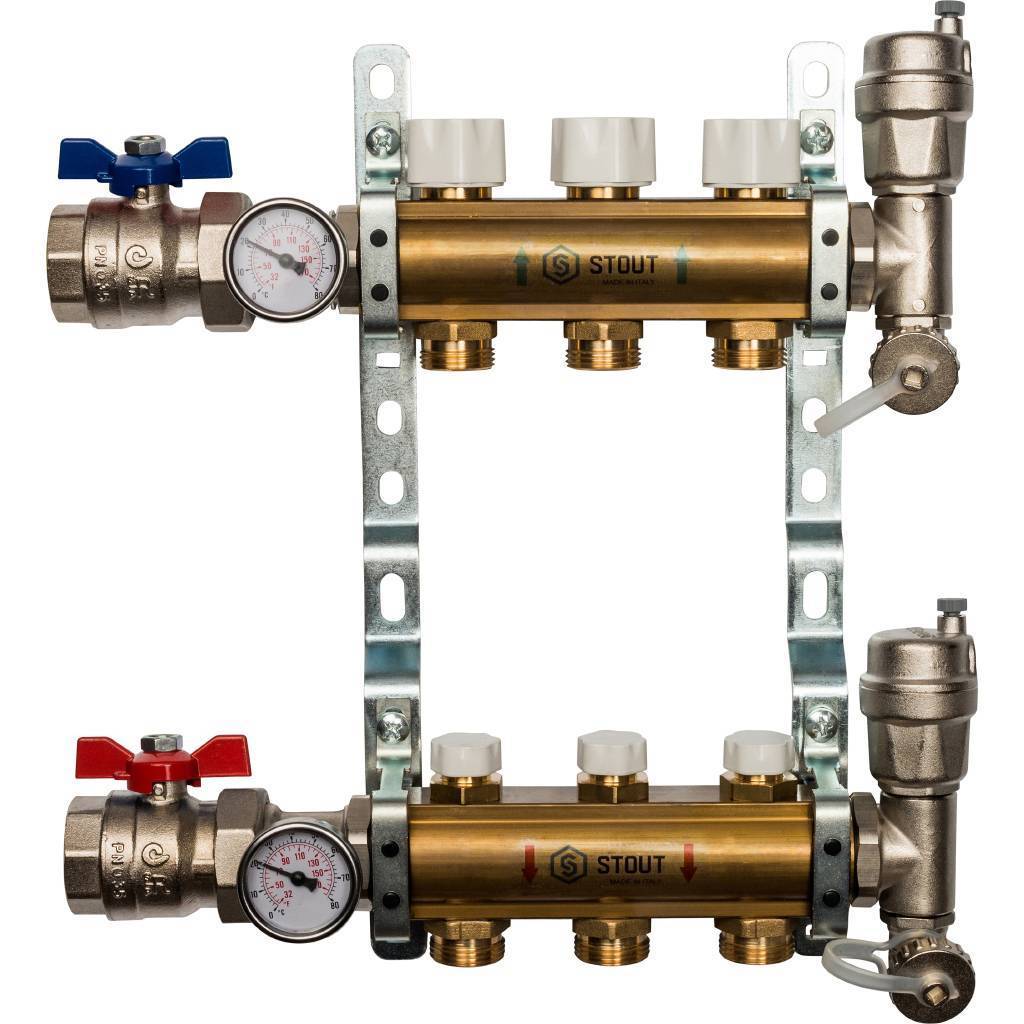 Купить SMB 0468 000003 STOUT  Распределительный коллектор из латуни без расходомеров 3 вых. STOUT по лучшей цене с доставкой - интернет-магазин Прогрессивные решения