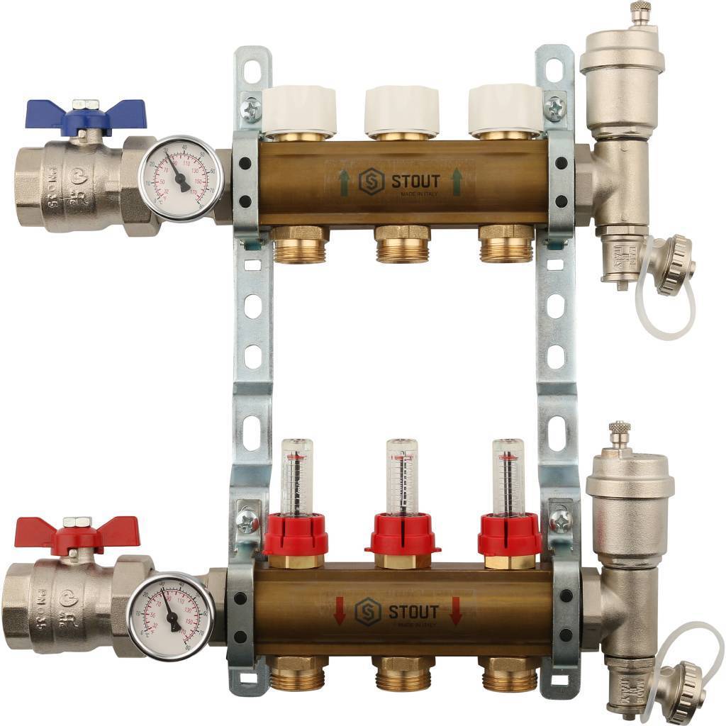 Купить SMB 0473 000003 STOUT  Распределительный коллектор из латуни с расходомерами 3 вых. STOUT по лучшей цене с доставкой - интернет-магазин Прогрессивные решения