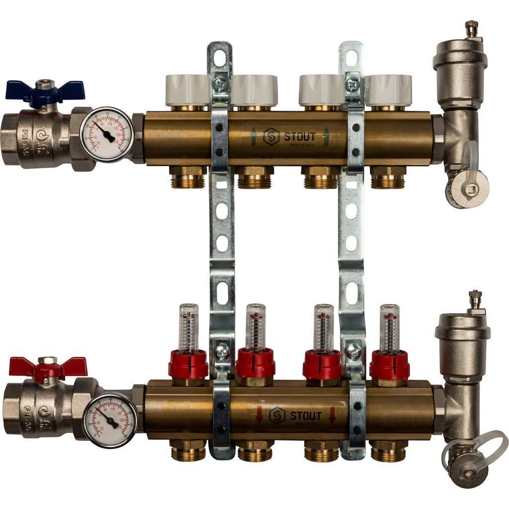 Купить SMB 0473 000004 STOUT  Распределительный коллектор из латуни с расходомерами 4 вых. STOUT по лучшей цене с доставкой - интернет-магазин Прогрессивные решения