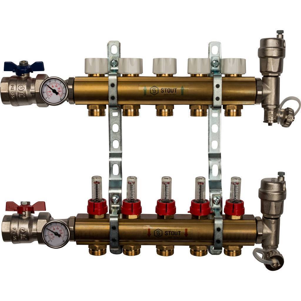 Купить SMB 0473 000005 STOUT  Распределительный коллектор из латуни с расходомерами 5 вых. STOUT по лучшей цене с доставкой - интернет-магазин Прогрессивные решения