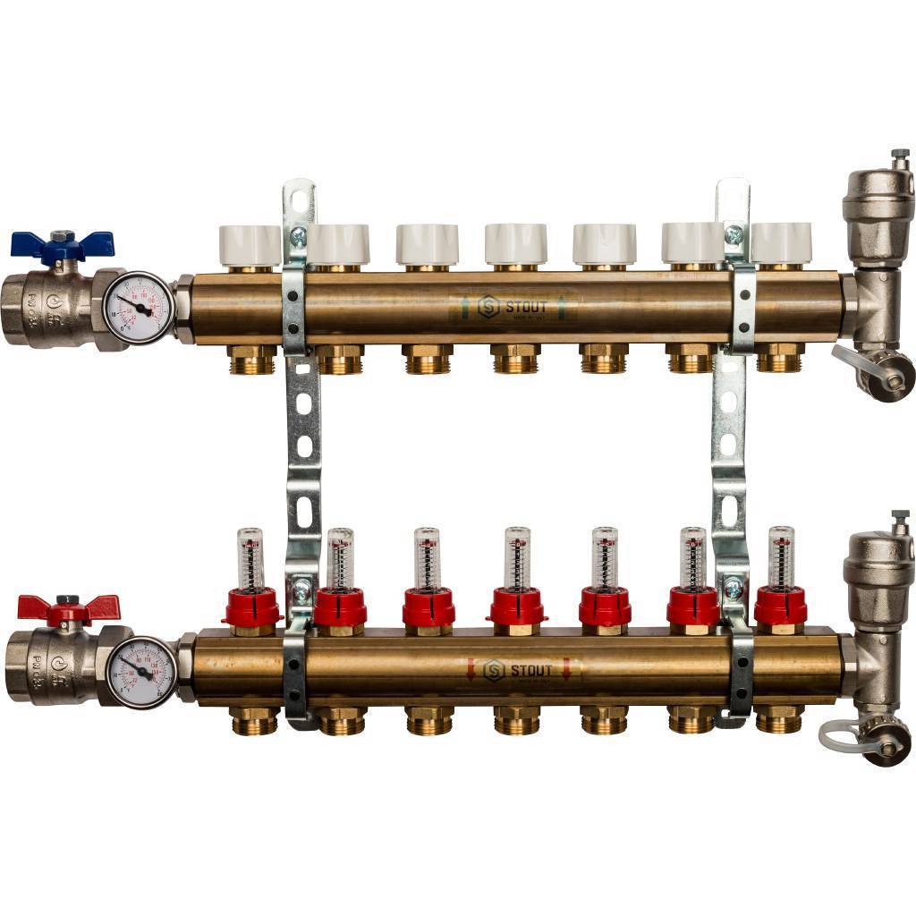 Купить SMB 0473 000007 STOUT  Распределительный коллектор из латуни с расходомерами 7 вых. STOUT по лучшей цене с доставкой - интернет-магазин Прогрессивные решения