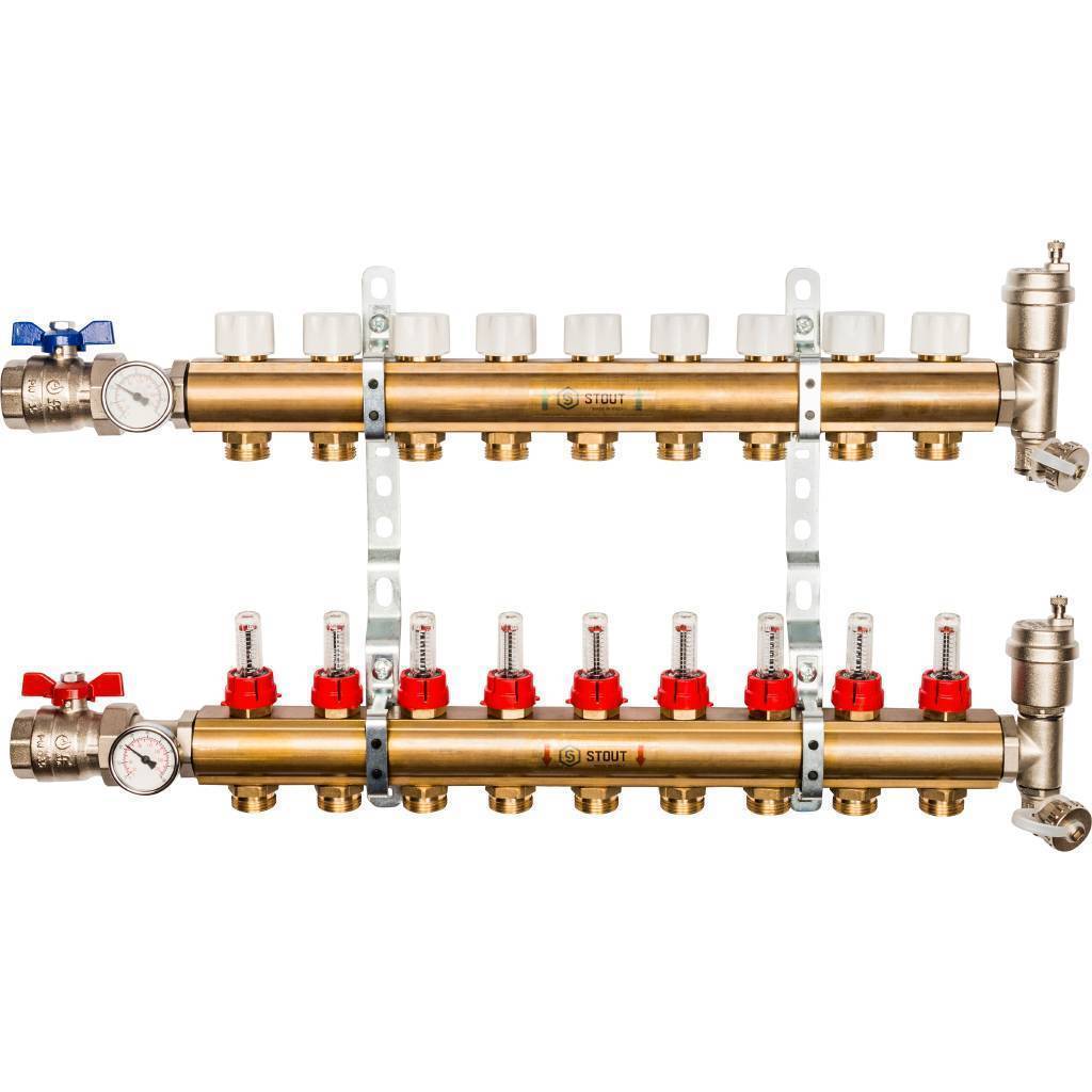 Купить SMB 0473 000009 STOUT  Распределительный коллектор из латуни с расходомерами 9 вых. STOUT по лучшей цене с доставкой - интернет-магазин Прогрессивные решения