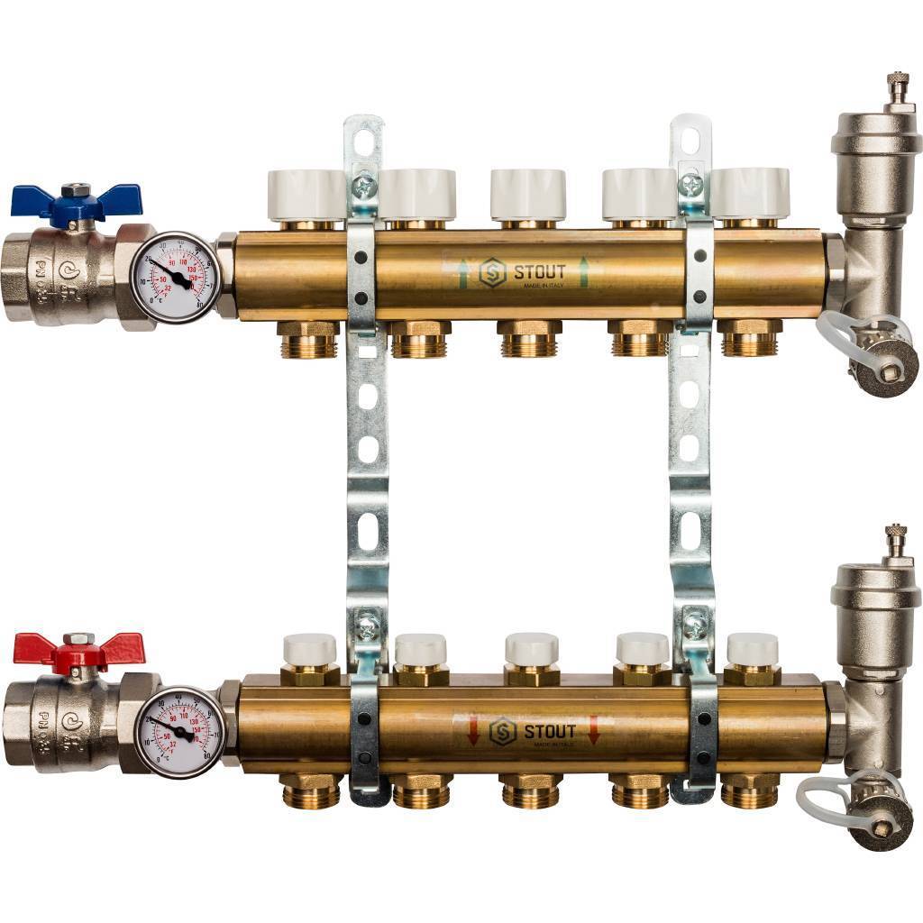 Купить SMB 0468 000005 STOUT  Распределительный коллектор из латуни без расходомеров 5 вых. STOUT по лучшей цене с доставкой - интернет-магазин Прогрессивные решения