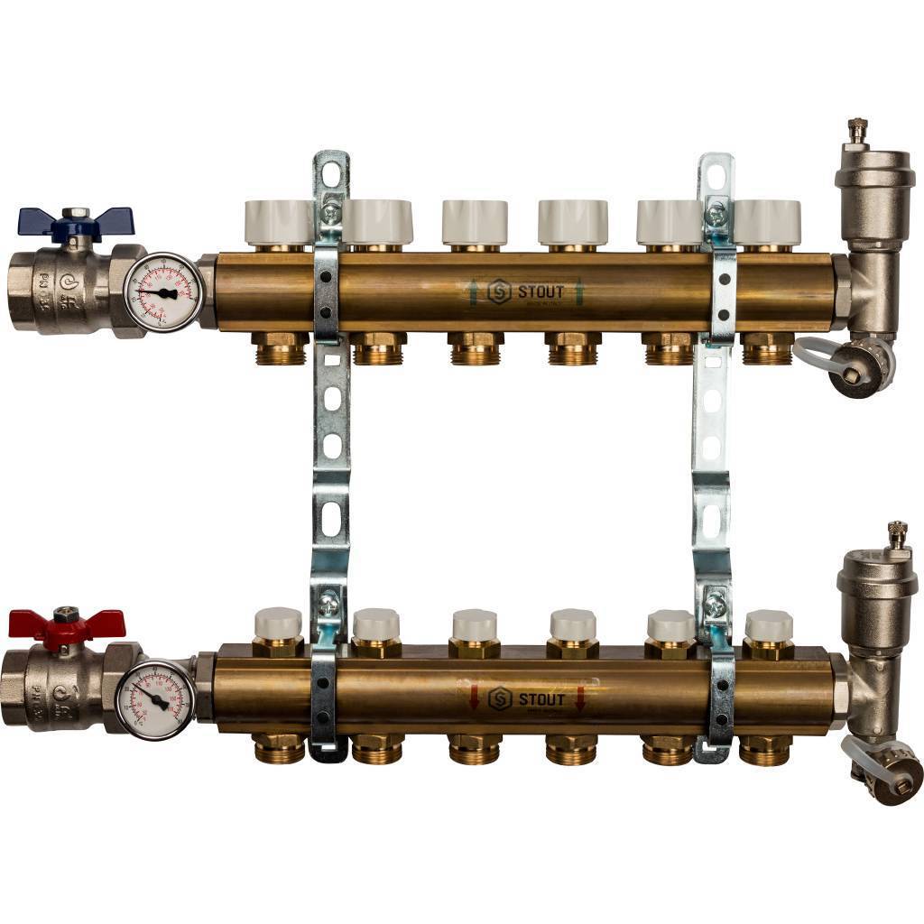 Купить SMB 0468 000006 STOUT  Распределительный коллектор из латуни без расходомеров 6 вых. STOUT по лучшей цене с доставкой - интернет-магазин Прогрессивные решения