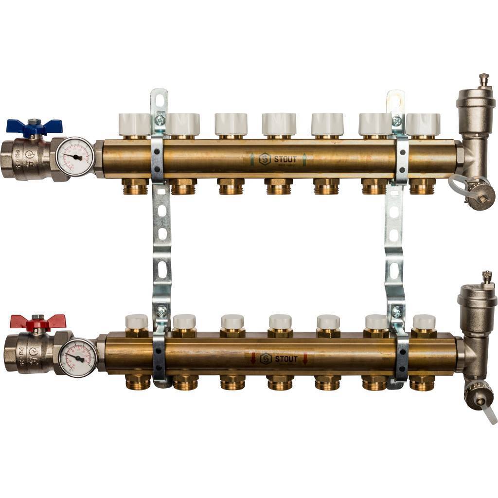 Купить SMB 0468 000007 STOUT  Распределительный коллектор из латуни без расходомеров 7 вых. STOUT по лучшей цене с доставкой - интернет-магазин Прогрессивные решения