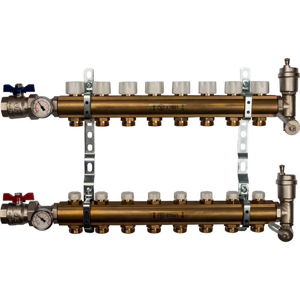 Купить SMB 0468 000008 STOUT  Распределительный коллектор из латуни без расходомеров 8 вых. STOUT по лучшей цене с доставкой - интернет-магазин Прогрессивные решения
