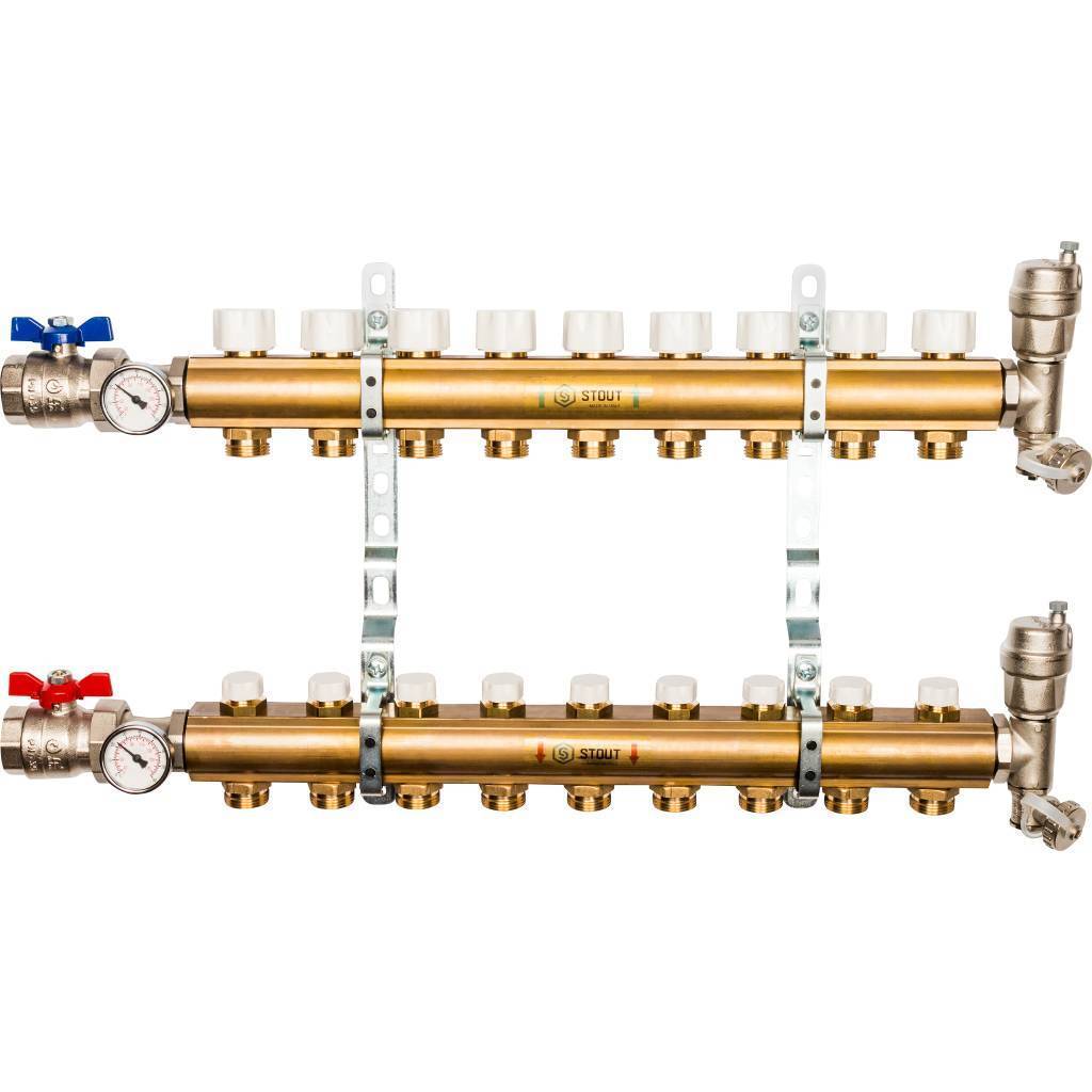Купить SMB 0468 000009 STOUT  Распределительный коллектор из латуни без расходомеров 9 вых. STOUT по лучшей цене с доставкой - интернет-магазин Прогрессивные решения