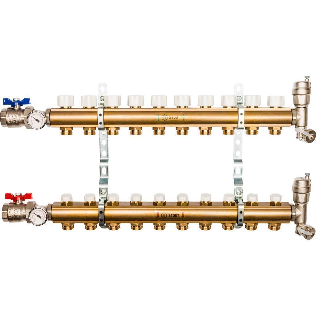 Купить SMB 0468 000010 STOUT  Распределительный коллектор из латуни без расходомеров 10 вых. STOUT по лучшей цене с доставкой - интернет-магазин Прогрессивные решения