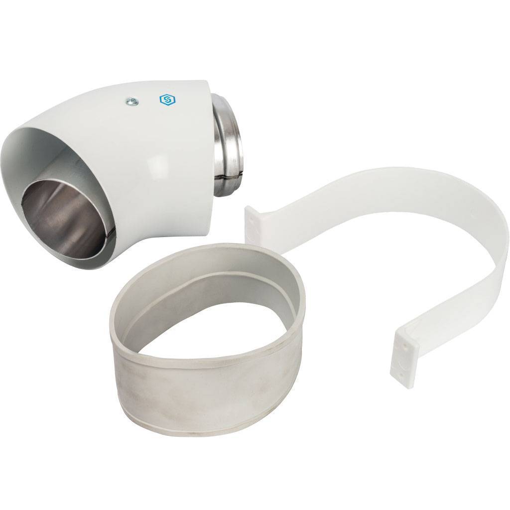 Купить SCA-6010-000045 STOUT   Элемент дымохода отвод коаксиальный 45°  DN60/100, п/м уплотнения и хомут в комплекте (с логотипом) STOUT по лучшей цене с доставкой - интернет-магазин Прогрессивные решения